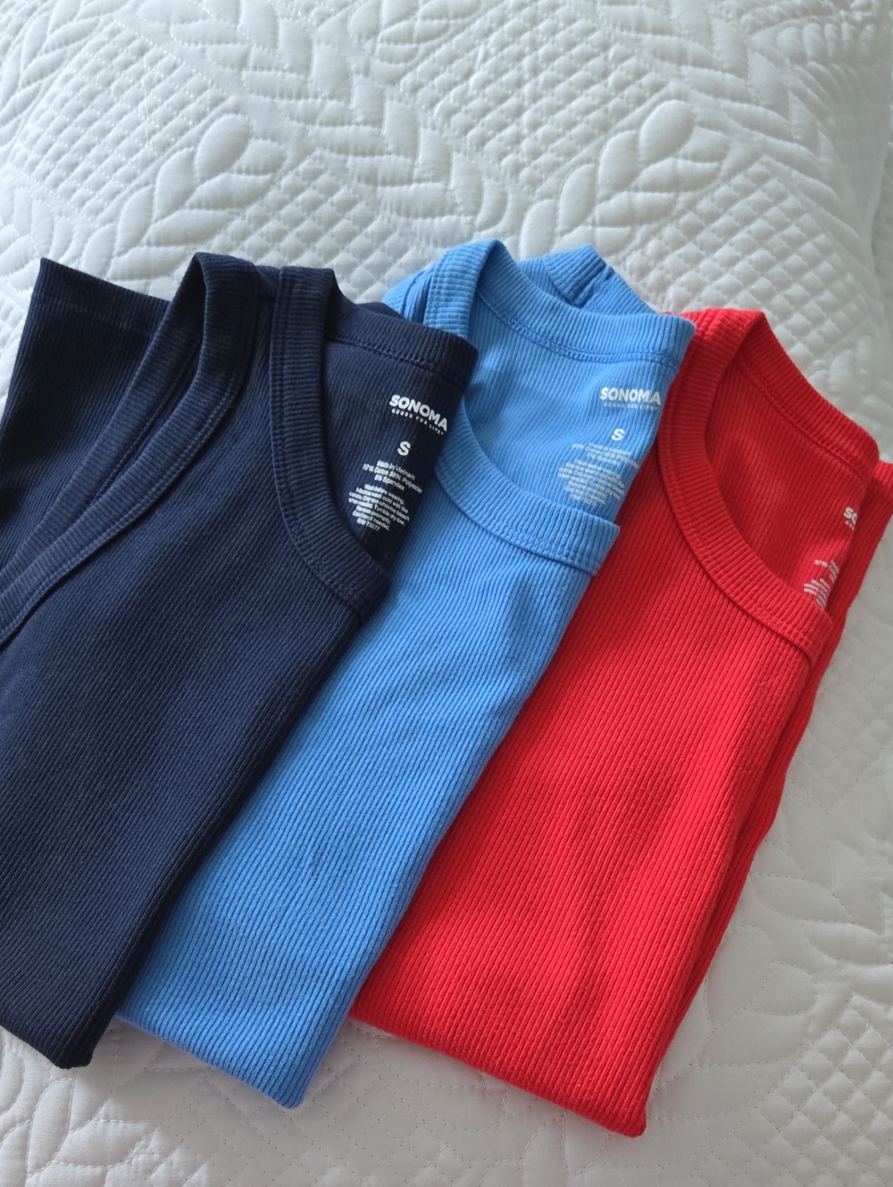 SONOMA Womens Ribbed Crewneck Sweater Trio - Navy, Light Blue & Red